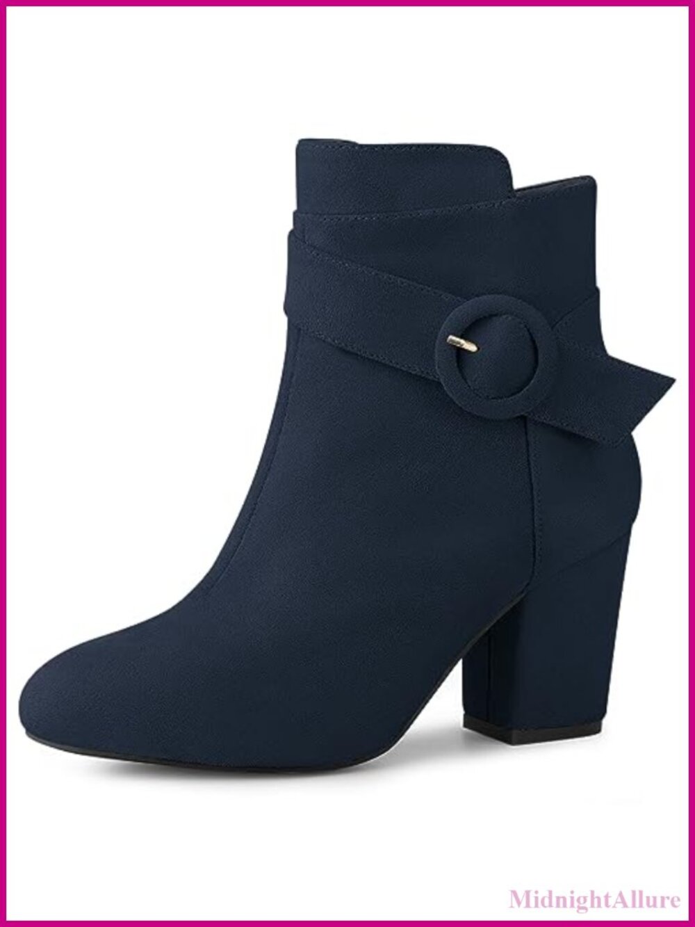Faux Suede Block Heel Ankle Booties Round Toe Zip Heeled Boots